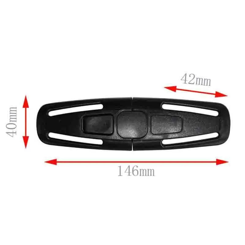 Black nylon child safety seat buckle for 5-point harness replacement measuring 14.5cm