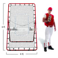 Red metal baseball training net 4x6ft set up for outdoor sports practice