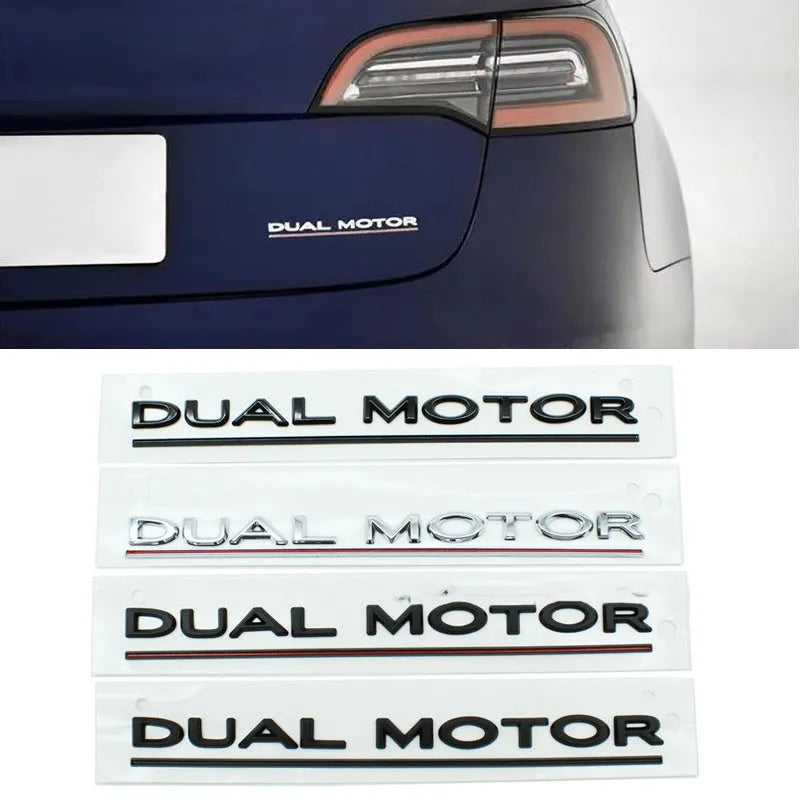 Tesla Model 3 double motor performance bumper sticker in matte black with red stripes