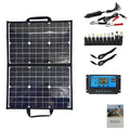 Black 40W monocrystalline folding solar panel bag shown folded to 425x285x8mm for portable outdoor power.