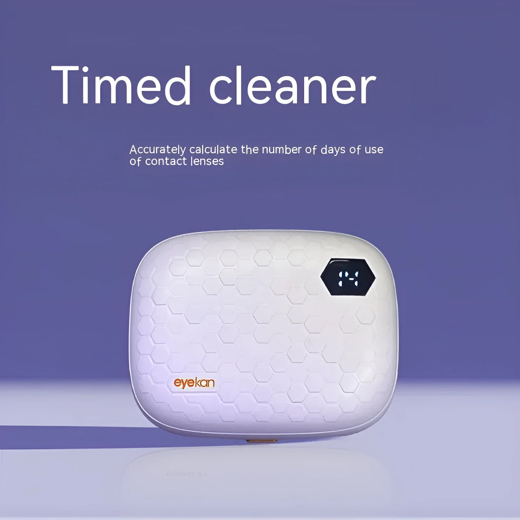Automatic electric ultrasonic cleaning machine for invisible glasses in pearl white, showing compact size
