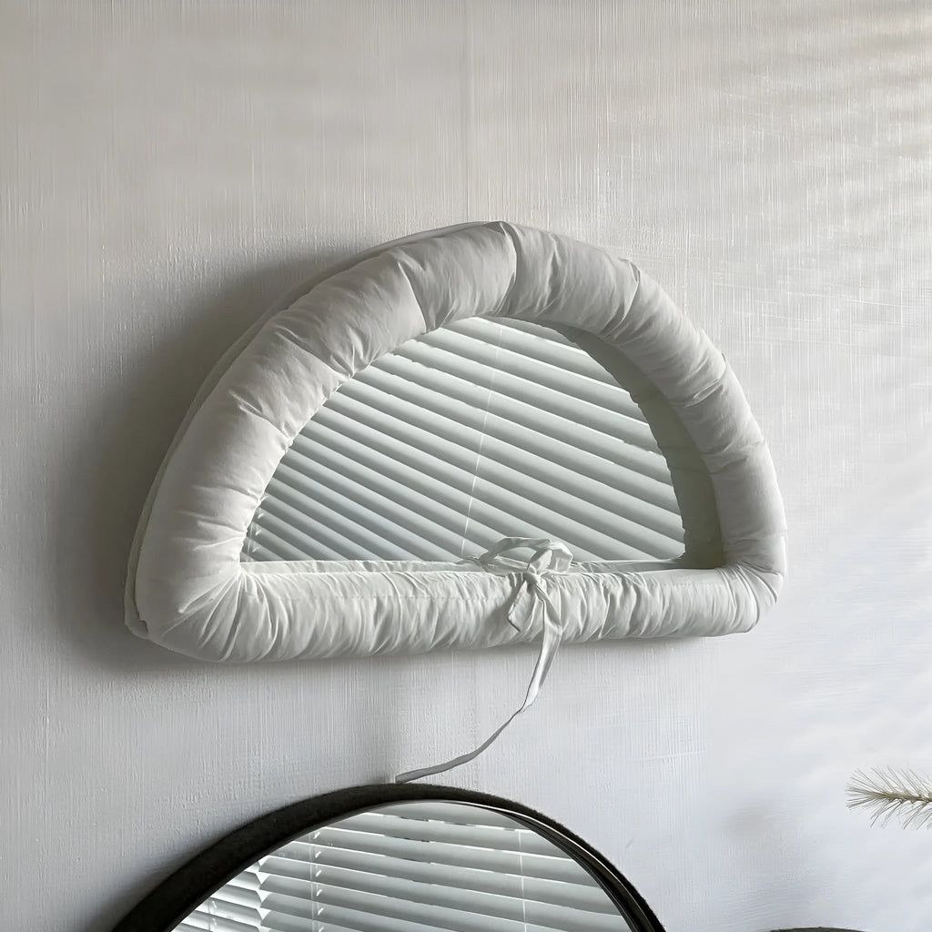 Hanging rectangular mirror with soft cotton-filled fabric surface in solid colour option