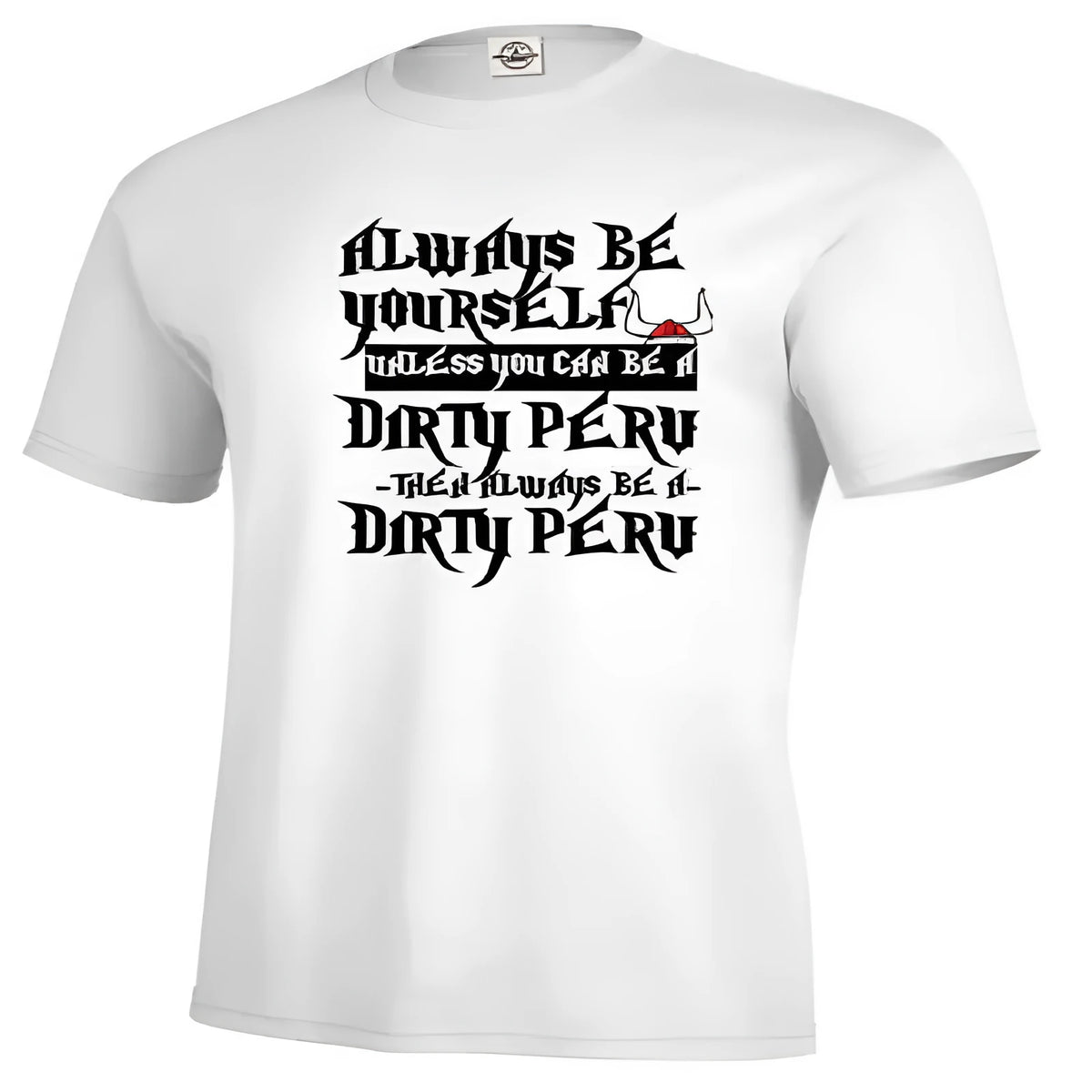 Men's white short sleeve casual top with a printed design, straight fit.