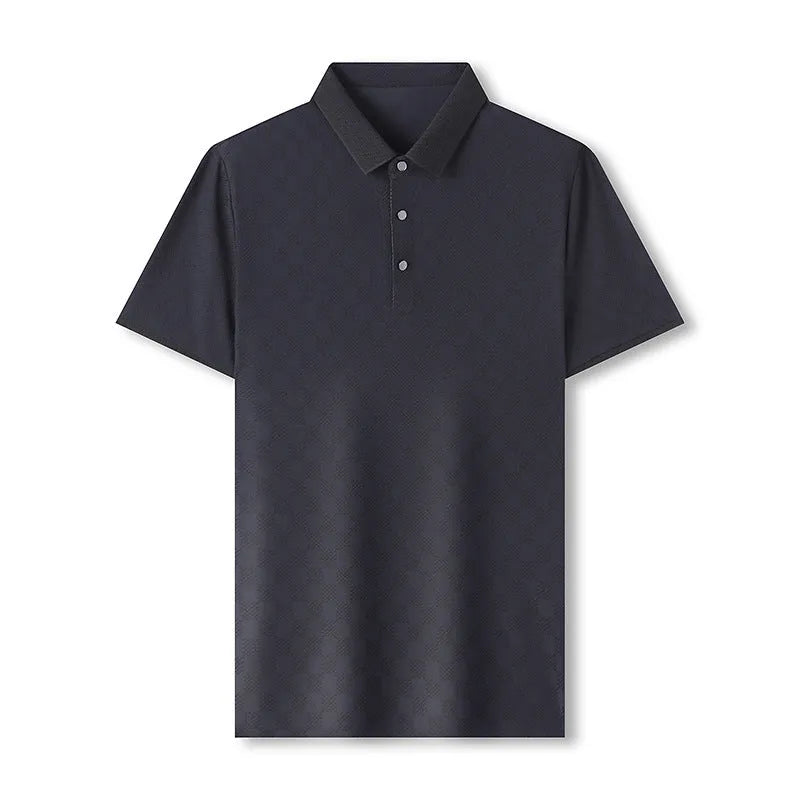 Rhombus thin ice silk short sleeve t-shirt in black with side slit design