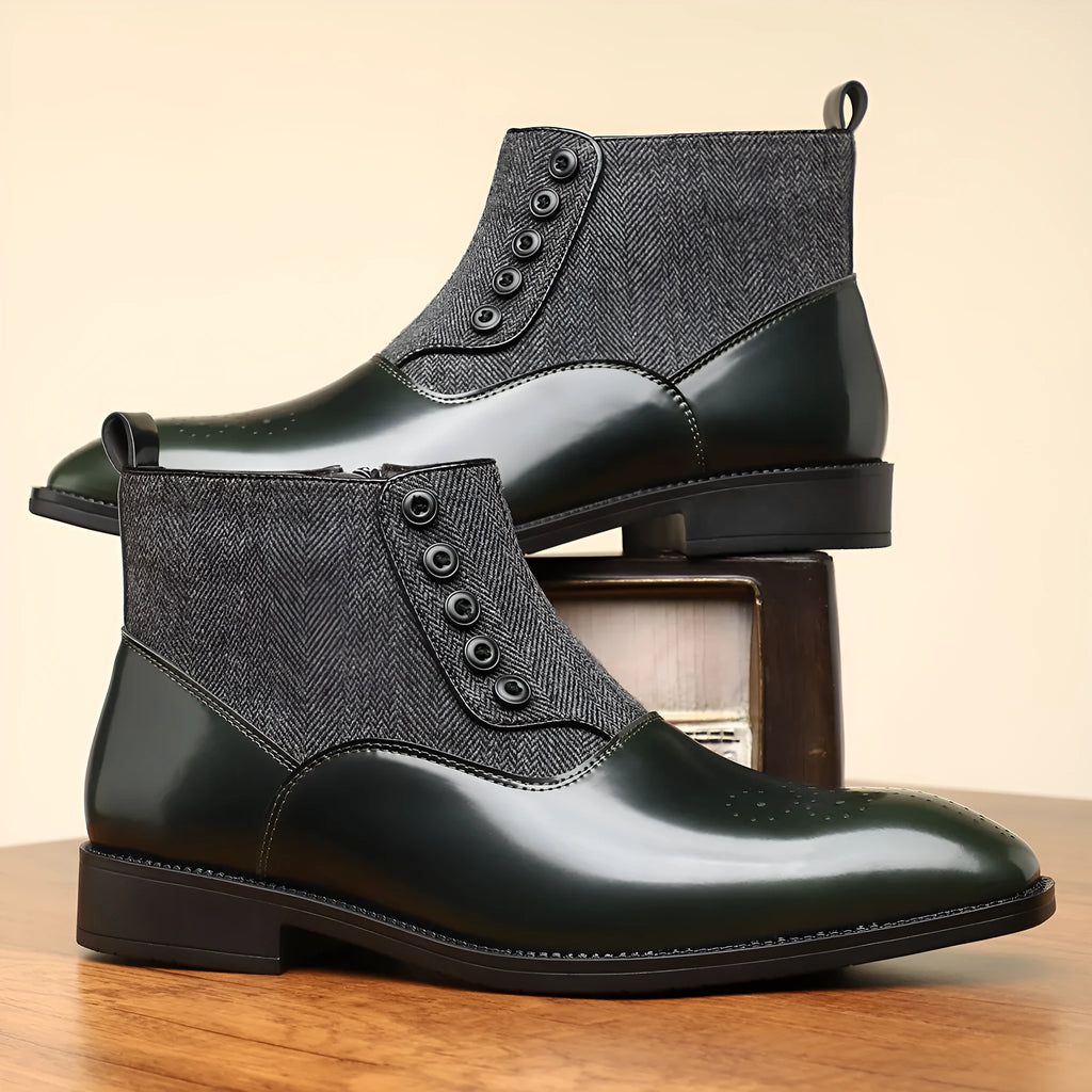 Men's brown retro business formal shoes with side zipper and square toe