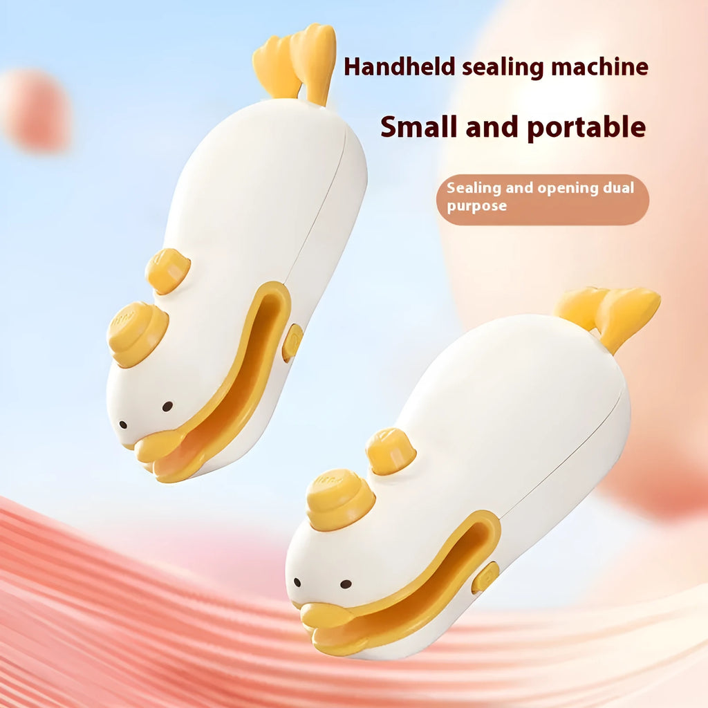 Small yellow duck rechargeable sealing machine with animal jacquard pattern and USB charging cable