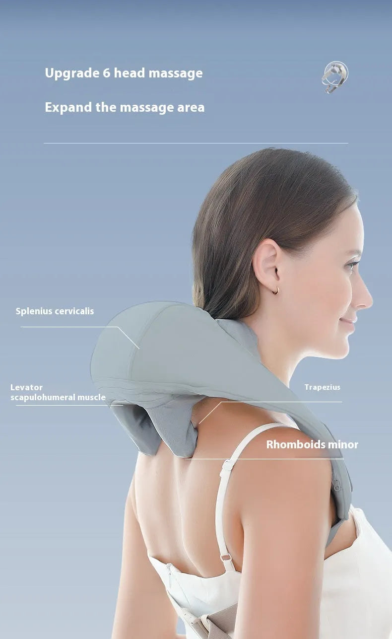 Grey elastic fabric USB neck and back massage instrument with infrared function.