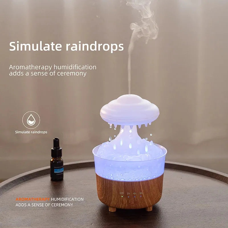 Wood grain white cloud-shaped humidifier diffuser with LED light and water mist