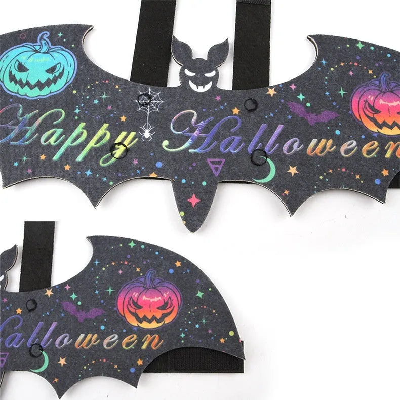 Halloween batwing costume on cat with soft felt construction and bell accessory