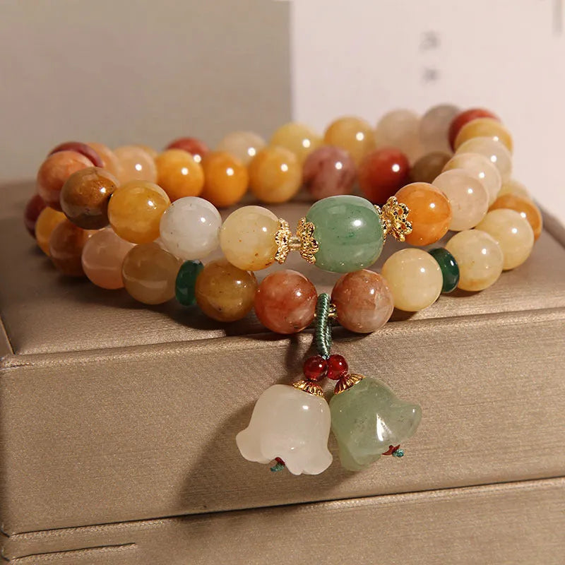Natural jinsi jade multi-layer bracelet for women with an orchid pendant on wrist