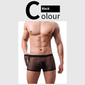 Men's low-waist mesh boxer briefs in various colours on a white background