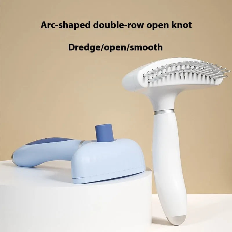 Double-row stainless steel dog grooming comb in azure light blue colour