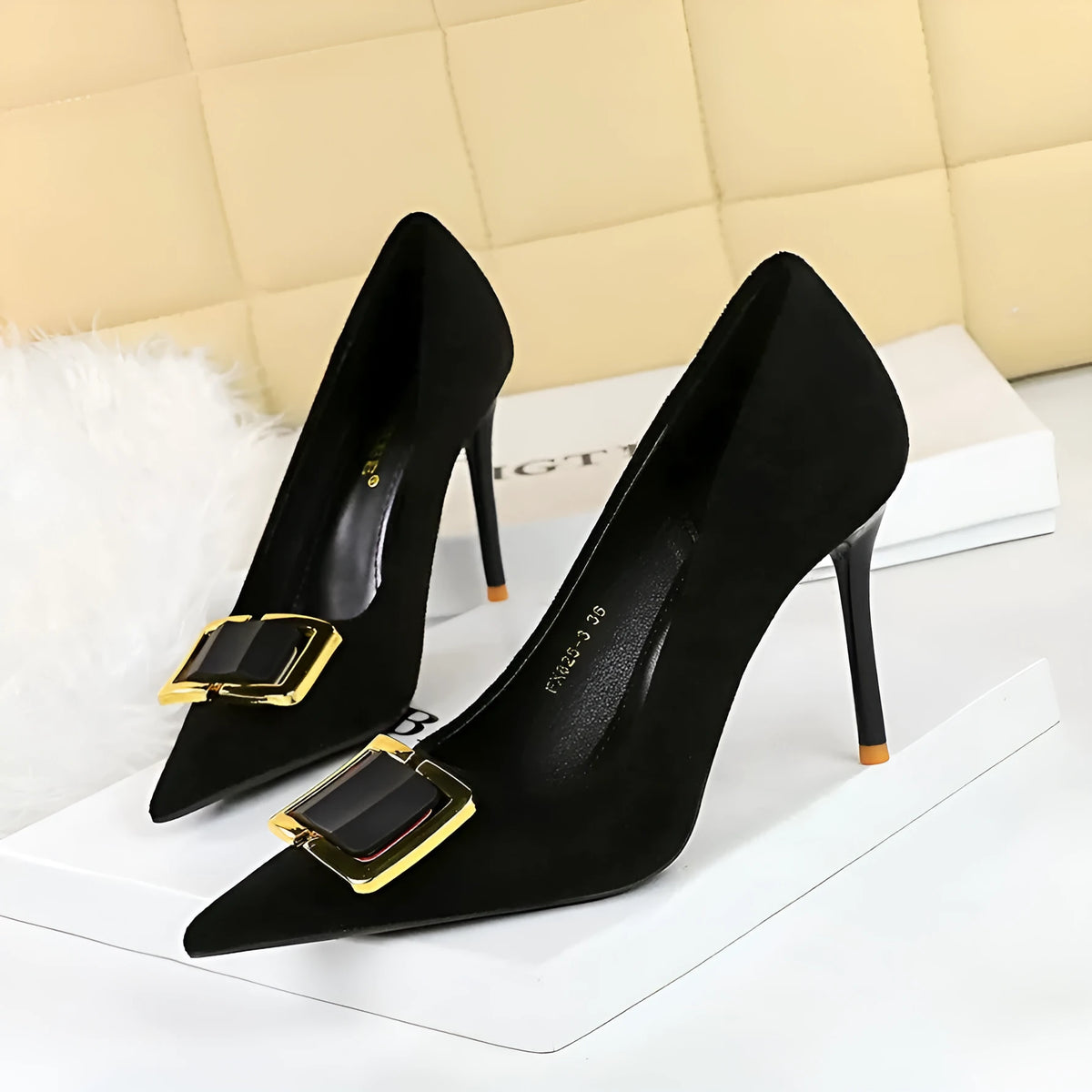 Black suede women's high heels with 9cm stiletto heel and pointed toe