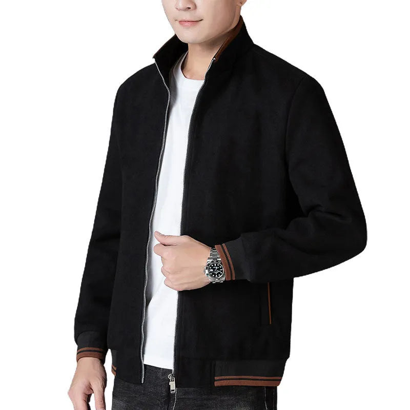 Men's grey sports-style wool fleece jacket with long sleeves and a stick pocket.
