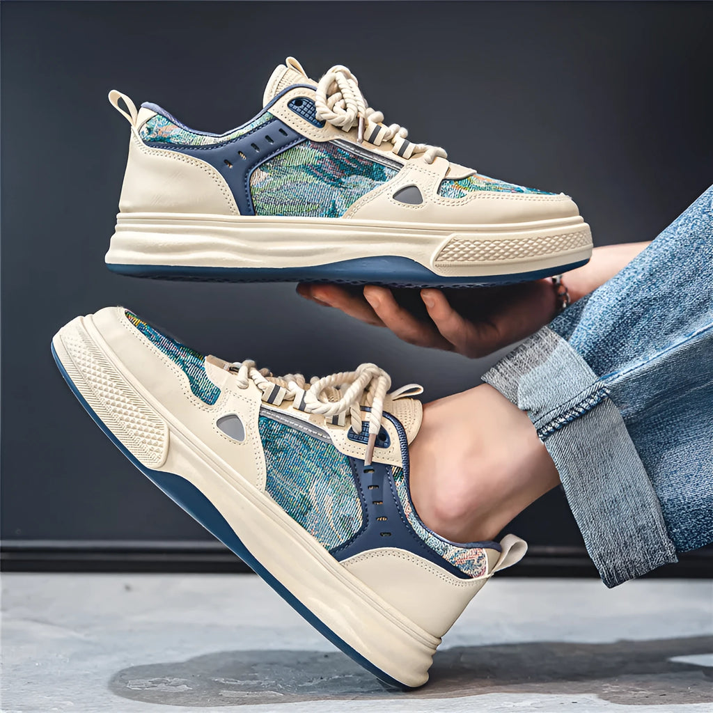 Canvas tide shoes in Milan green and beige with flat heels and round toe for summer wear