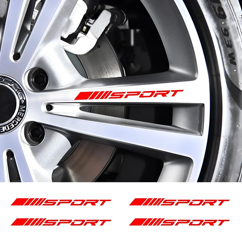 Hollow design black sports car rim sticker on alloy wheel.