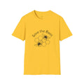 Yellow men's loose fit t-shirt with a 3D digital print design on the front.