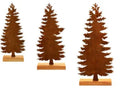 Three metal Christmas tree ornaments with elk silhouettes in rusty iron finish