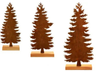Three metal Christmas tree ornaments with elk silhouettes in rusty iron finish