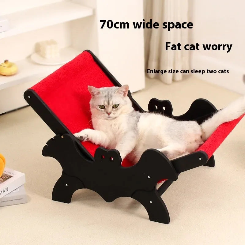 MW-054 wooden cat lounge chair pet bed black red Halloween bat pattern design