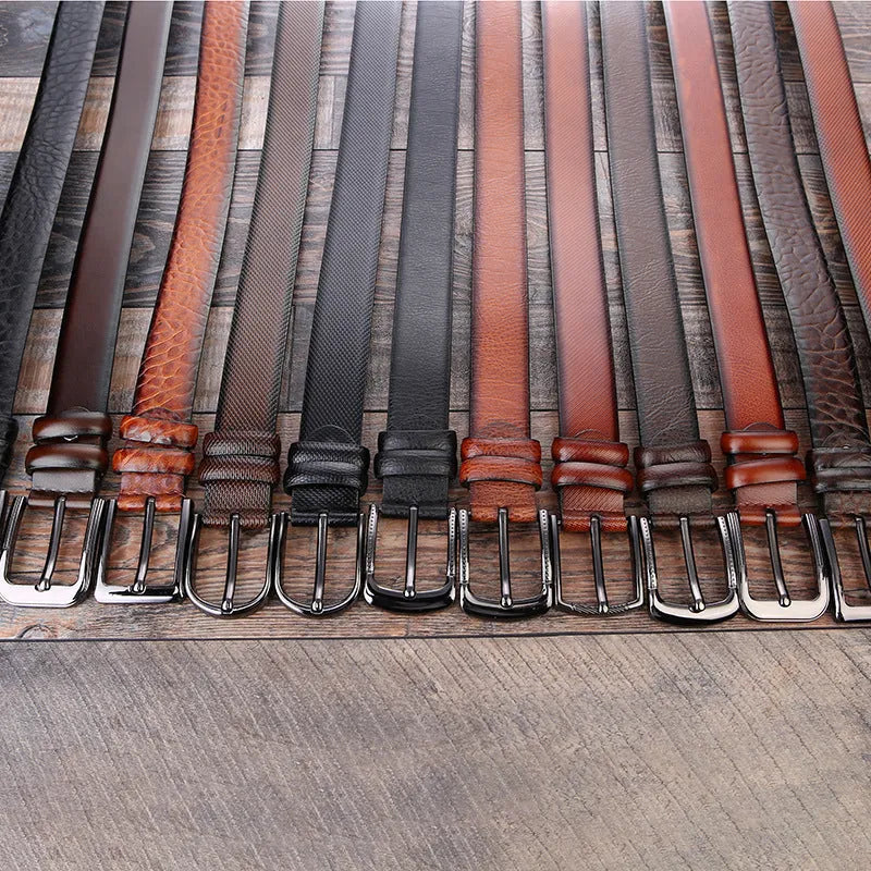 Men's business belt with alloy pin buckle in elephant pattern design