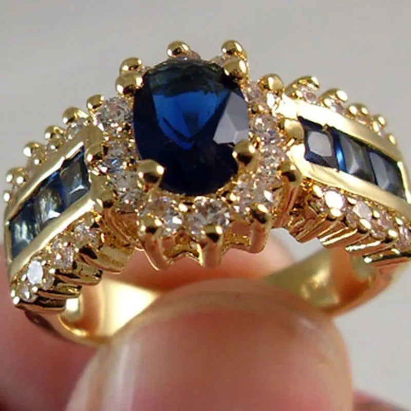 Personalised zinc alloy unisex ring with a choice of blue diamond or coloured zircon gemstone settings.
