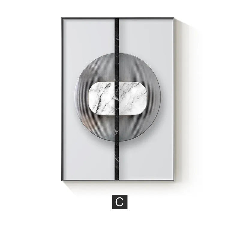 Abstract geometric pattern canvas wall art painting in a modern frame.