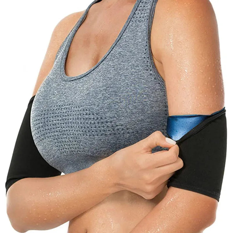 Sports arm sweatband in blue, silver, black and yellow, or black and red colour options