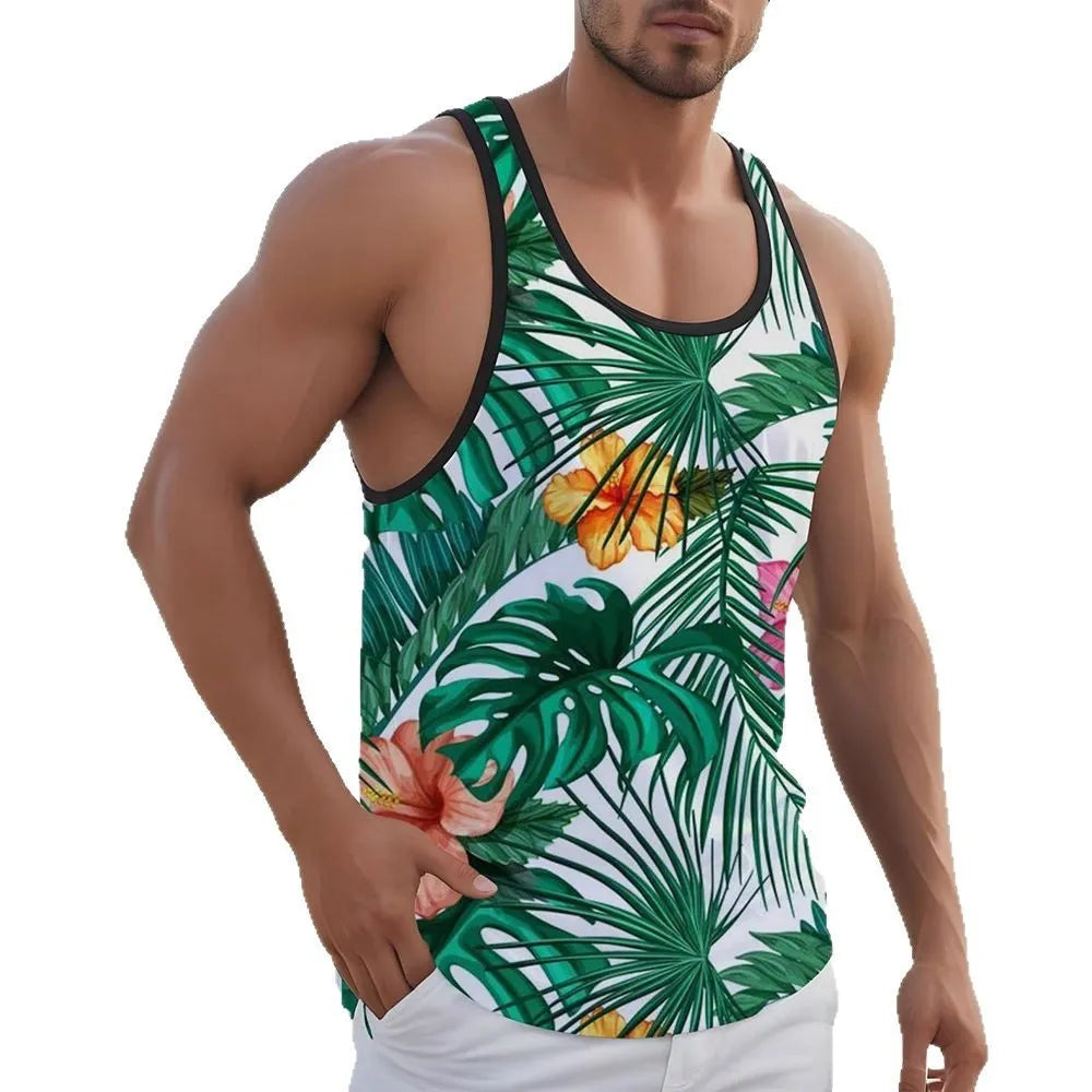 Men's 3D printed sleeveless vest t-shirt in solid colour pinhole cloth polyester