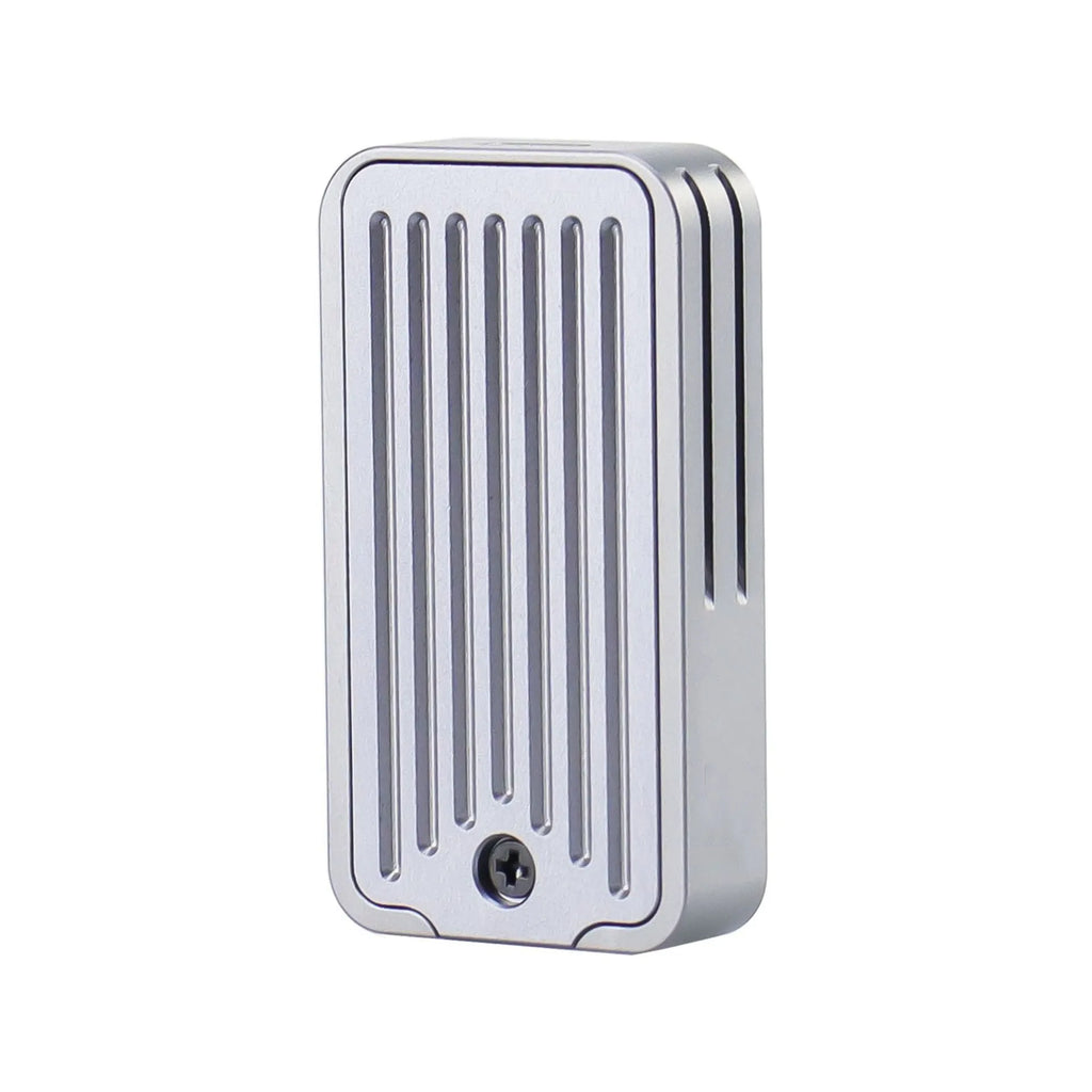 Aluminium alloy M.2 NVMe and SATA external SSD enclosure with USB-C port, measuring 5.2cm by 2.8cm.