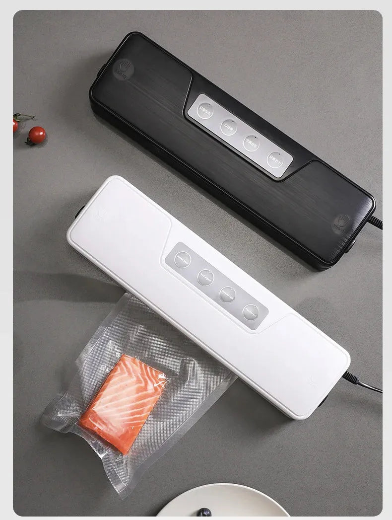Black automatic vacuum sealer machine for household food preservation with compact design