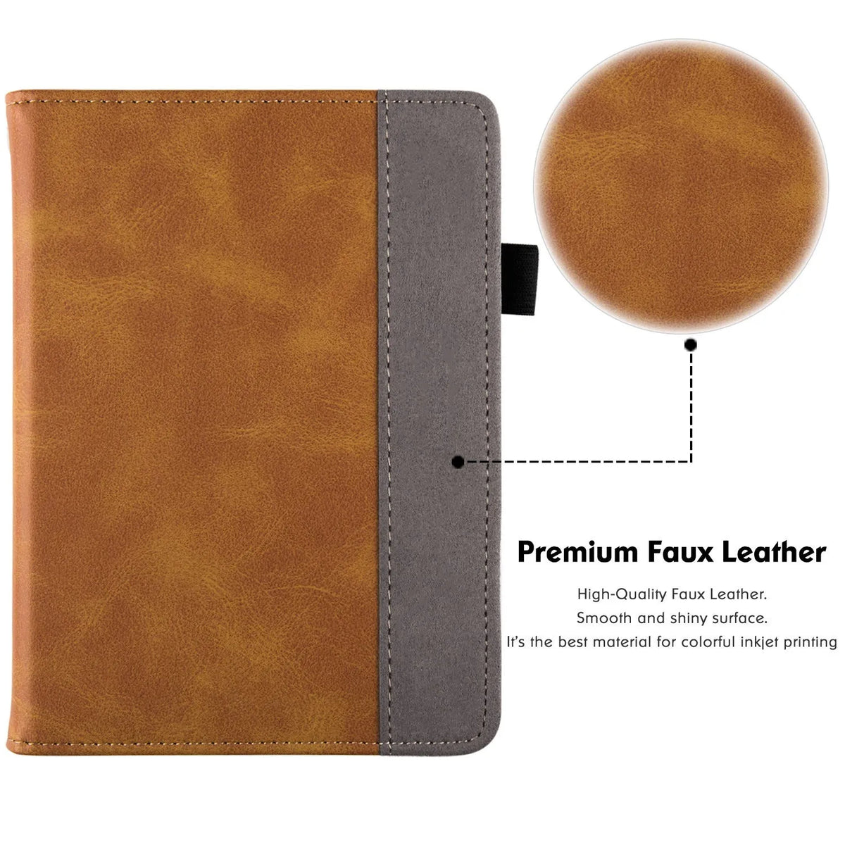 Kindle Paperwhite 11 leather protective case with integrated wrist splint bracket, shown in a selection of colour options.