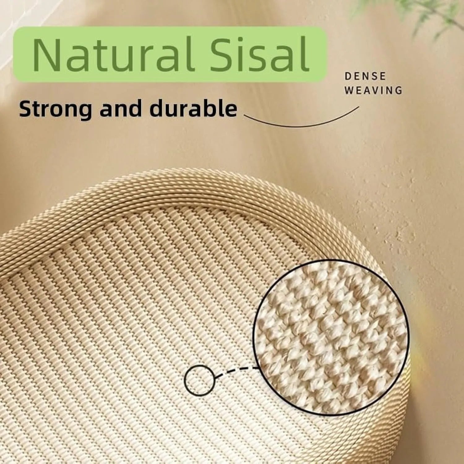 Large natural sisal cat scratching board with raised lounging platform for cats.