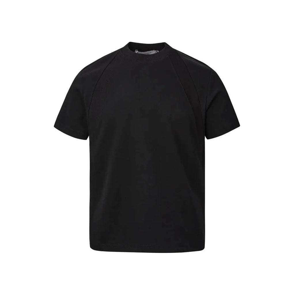 Short sleeve loose fit top with air layer stitching texture in black colour