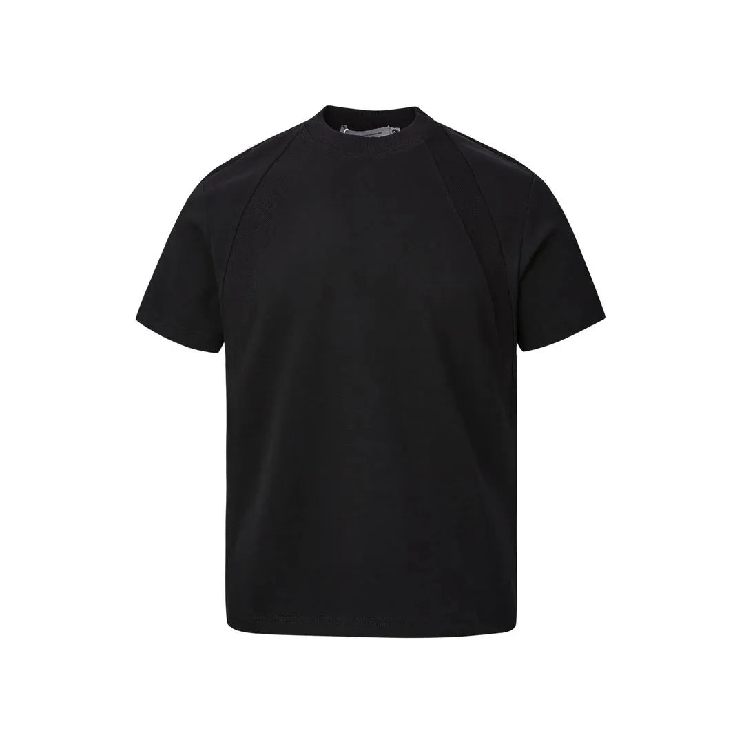 Short sleeve loose fit top with air layer stitching texture in black colour