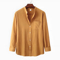 Men's slim-fit brown cotton blend long sleeve shirt on hanger