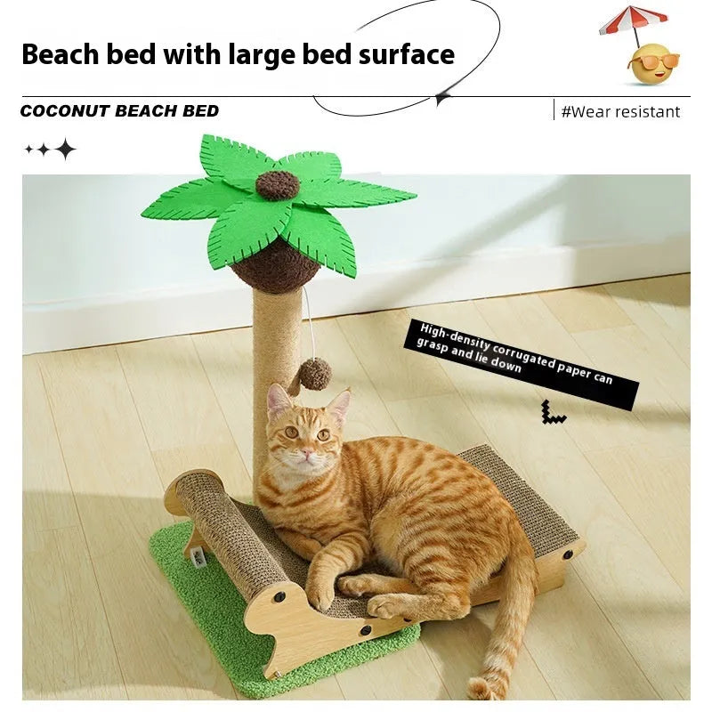 Wooden cat climbing frame with beach chair cat nest and hemp mat scratch board