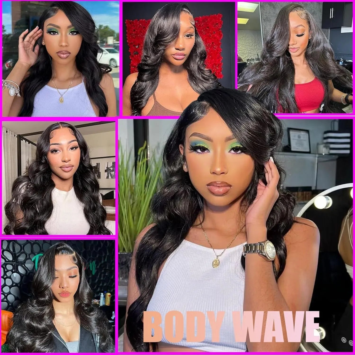 Black full-head wig with medium-length curly wave hairstyle, shown on a mannequin.