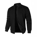 A man's loose-fit knitted jacket in blue, showing long sleeves and smart casual style.