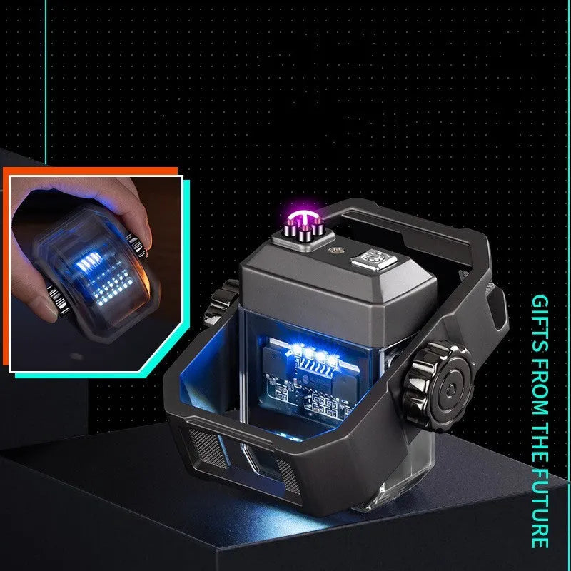 Pulse Lighter Double Arc Electric Windproof Zinc Alloy Gyroscope Decompression Tool in black nickel brushed finish