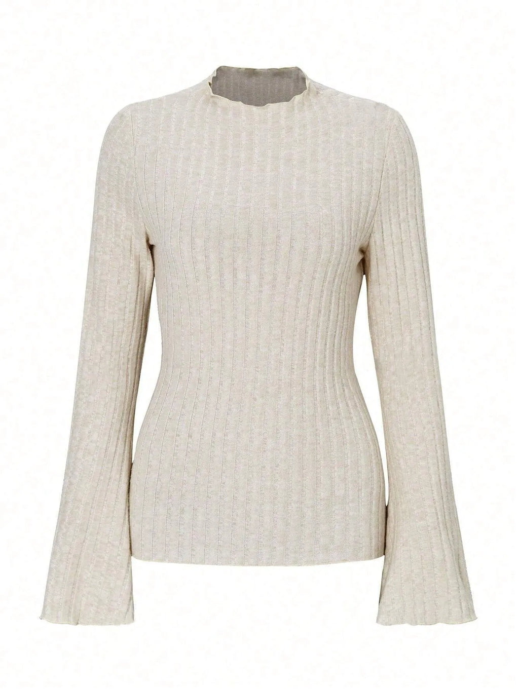 Long sleeve round neck polyester top in black with lantern sleeves, slim fit silhouette