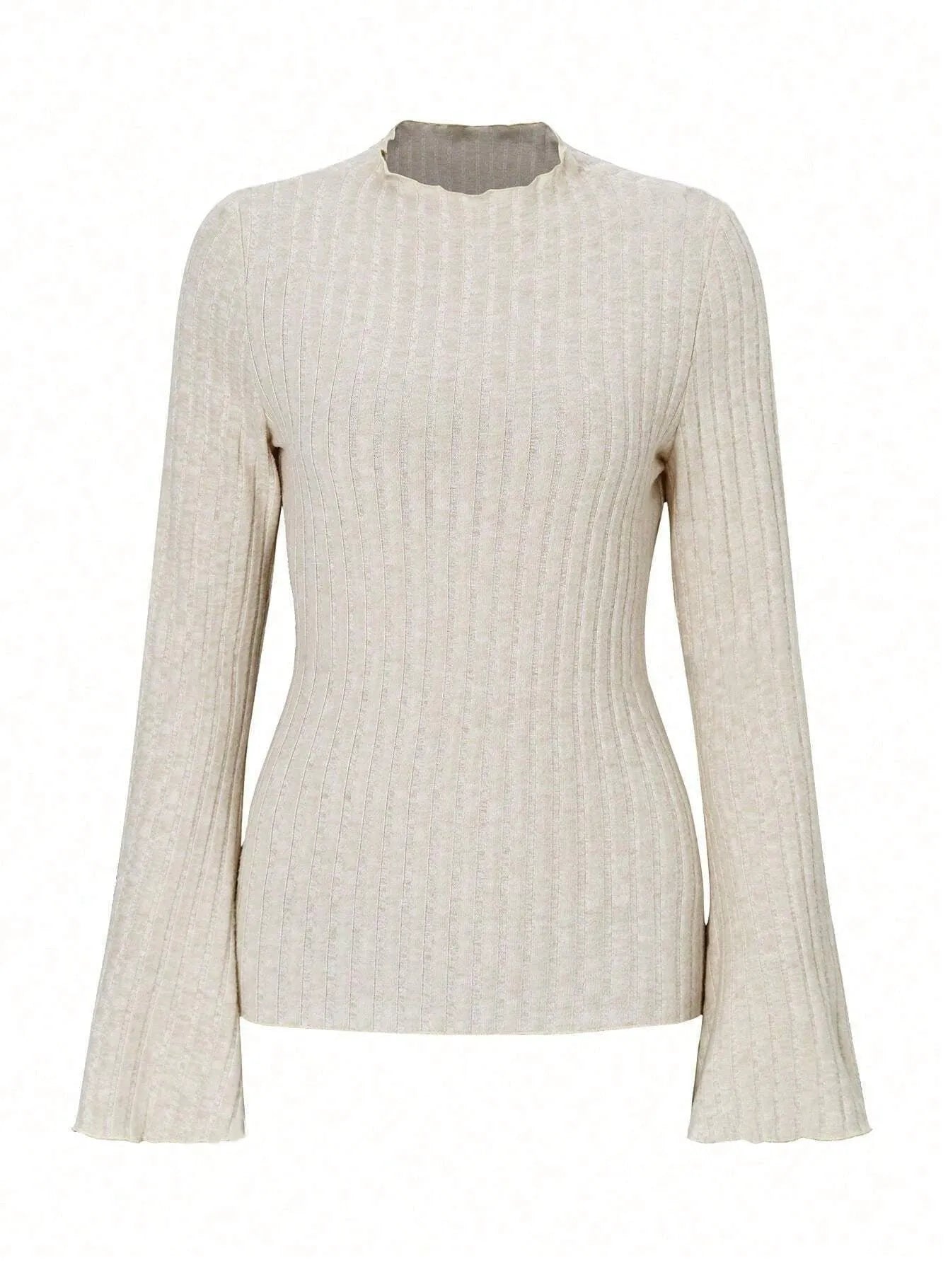 Long sleeve round neck polyester top in black with lantern sleeves, slim fit silhouette
