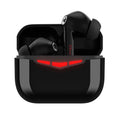 True wireless Bluetooth gaming headset in black, pink, white, or grey with charging case and three ear tip sizes.