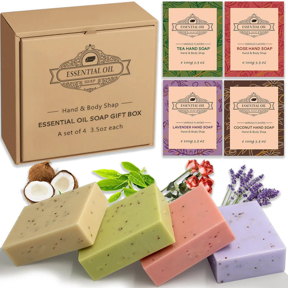 Handmade essential oil soap bar with frosted texture in multiple fragrance options