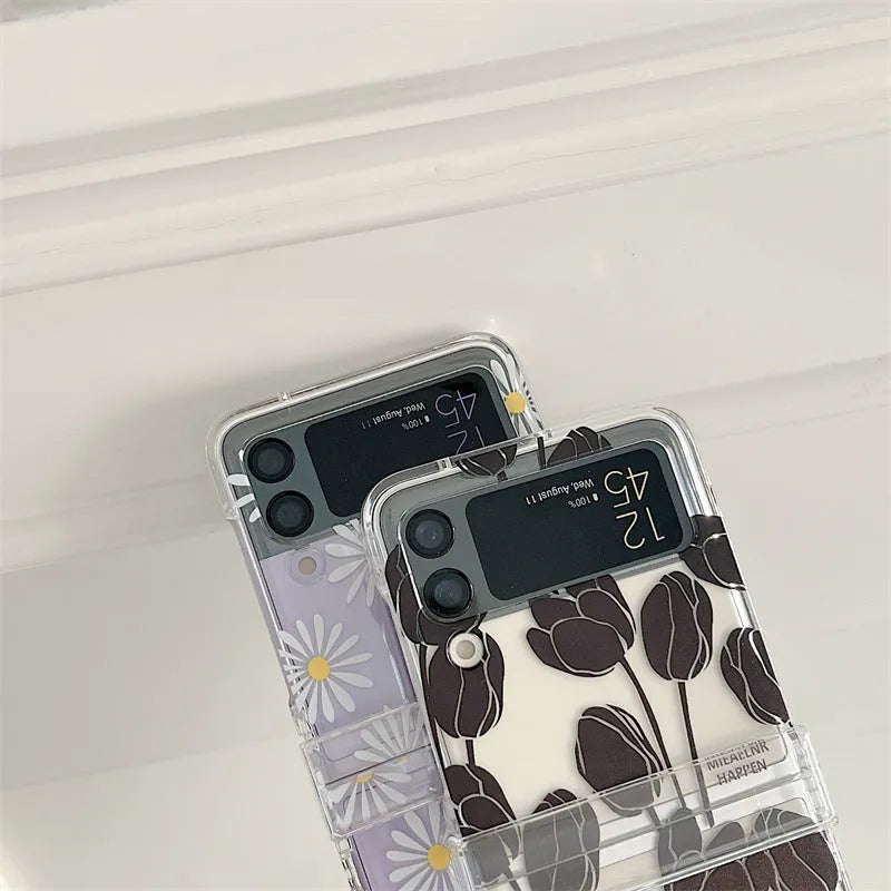 Samsung Galaxy Z Flip flower phone case protector in daisy and tulip colours