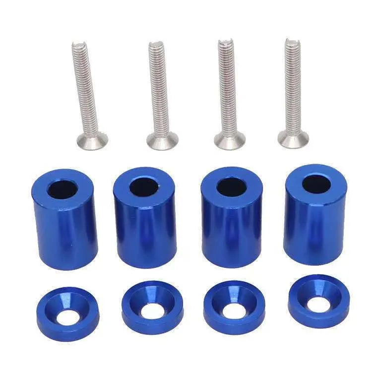 Aluminium machine cover pad height sheet kit with screws, nuts, and washers in red, blue, and black colours.