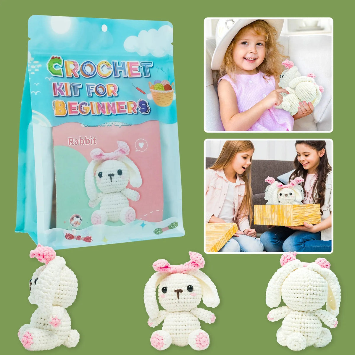Lop eared rabbit wool DIY crochet suit in cartoon style, colour DY-0002-N, one piece for doll making