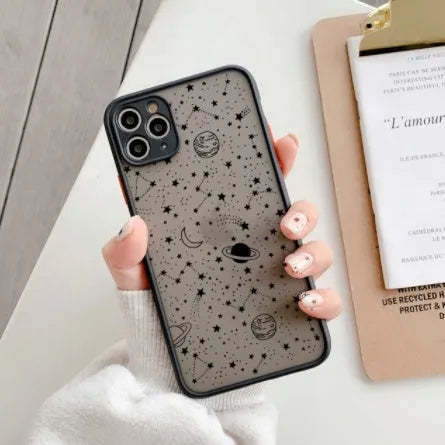 Star Universe mobile phone case for iPhone models showing smooth tactile finish in black and white colour options
