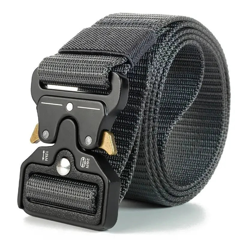 Men's thick canvas tactical belt with alloy quick-release buckle in multiple colour options