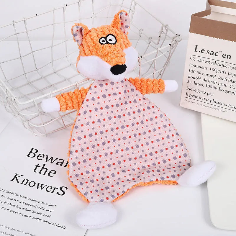 Brown velvet stuffed fox elephant dog toy with squeaker and crinkle sound paper